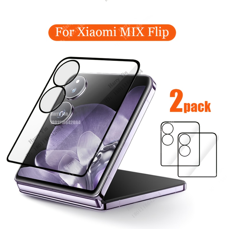 TEMU Lot de 2 Protections d'écran en Verre Trempé HD Courbé pour Xiaomi Mix Flip (Écran Extérieur) - Couverture Totale des Bords, Bord Noir,