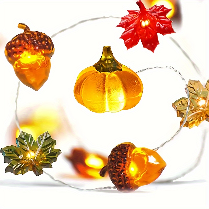 

118.11in Autumn Decoration Light String - 20 Led Pumpkin, Maple Leaf And Pattern, Warm White Light, Battery Powered Not Aa Batteries - Thanksgiving, And Autumn Celebration