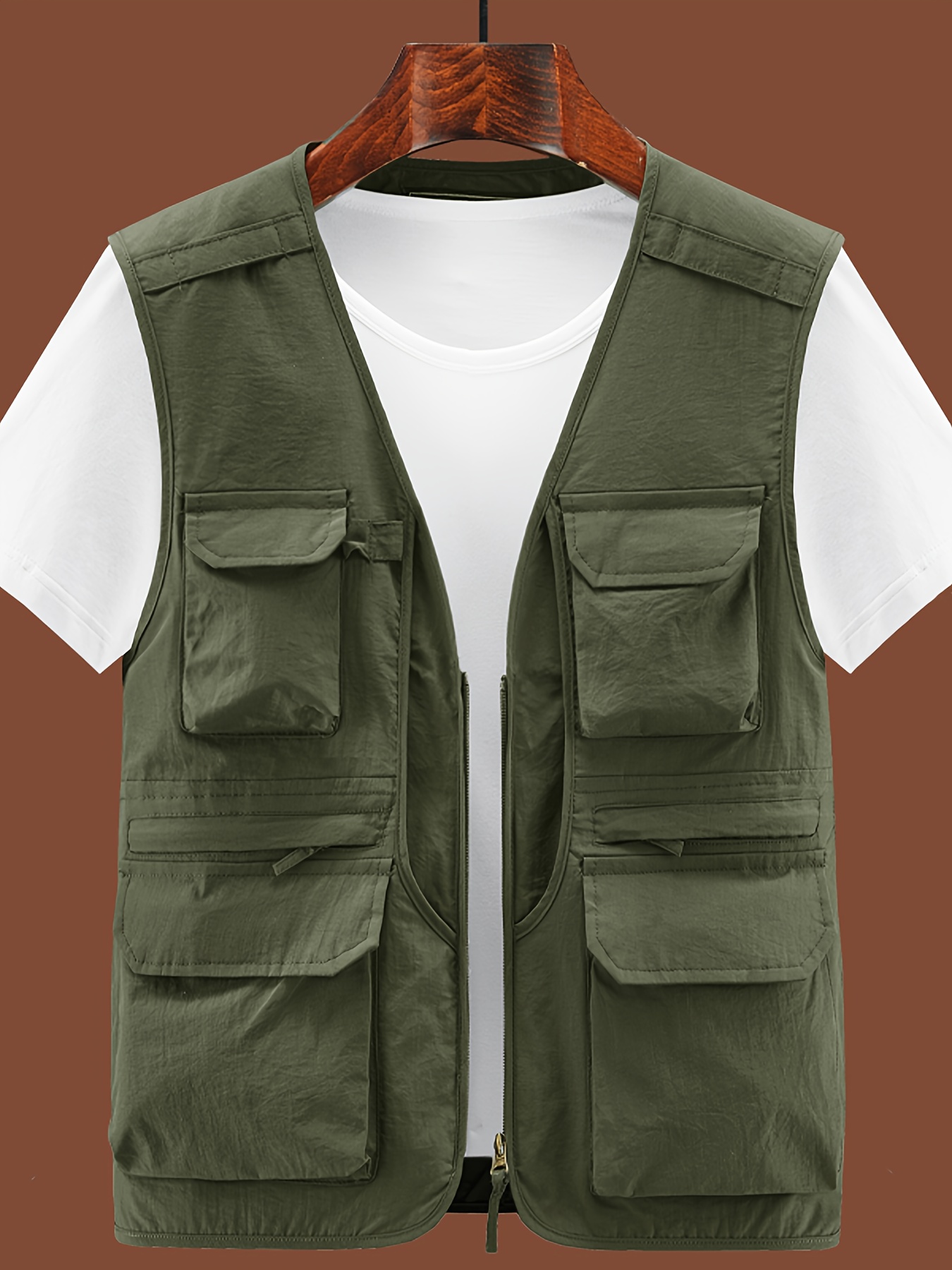 men's casual utility vest polyester multi pocket sleeveless