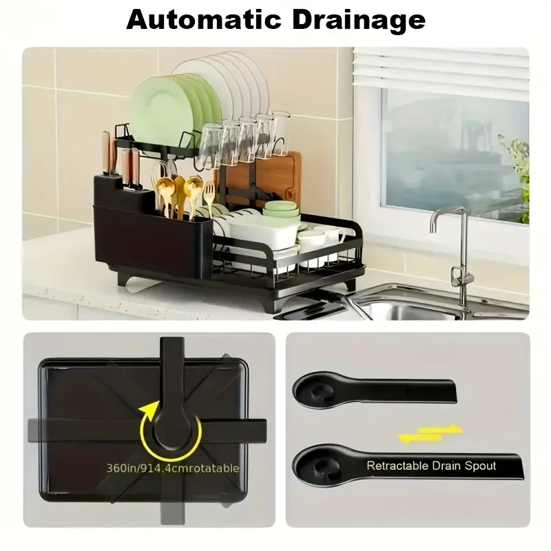 2 tier dish drying rack kitchen counter detachable dish drainer with utensil holder and cup rack black plate rack large racks anti rust collapsible Product details 2