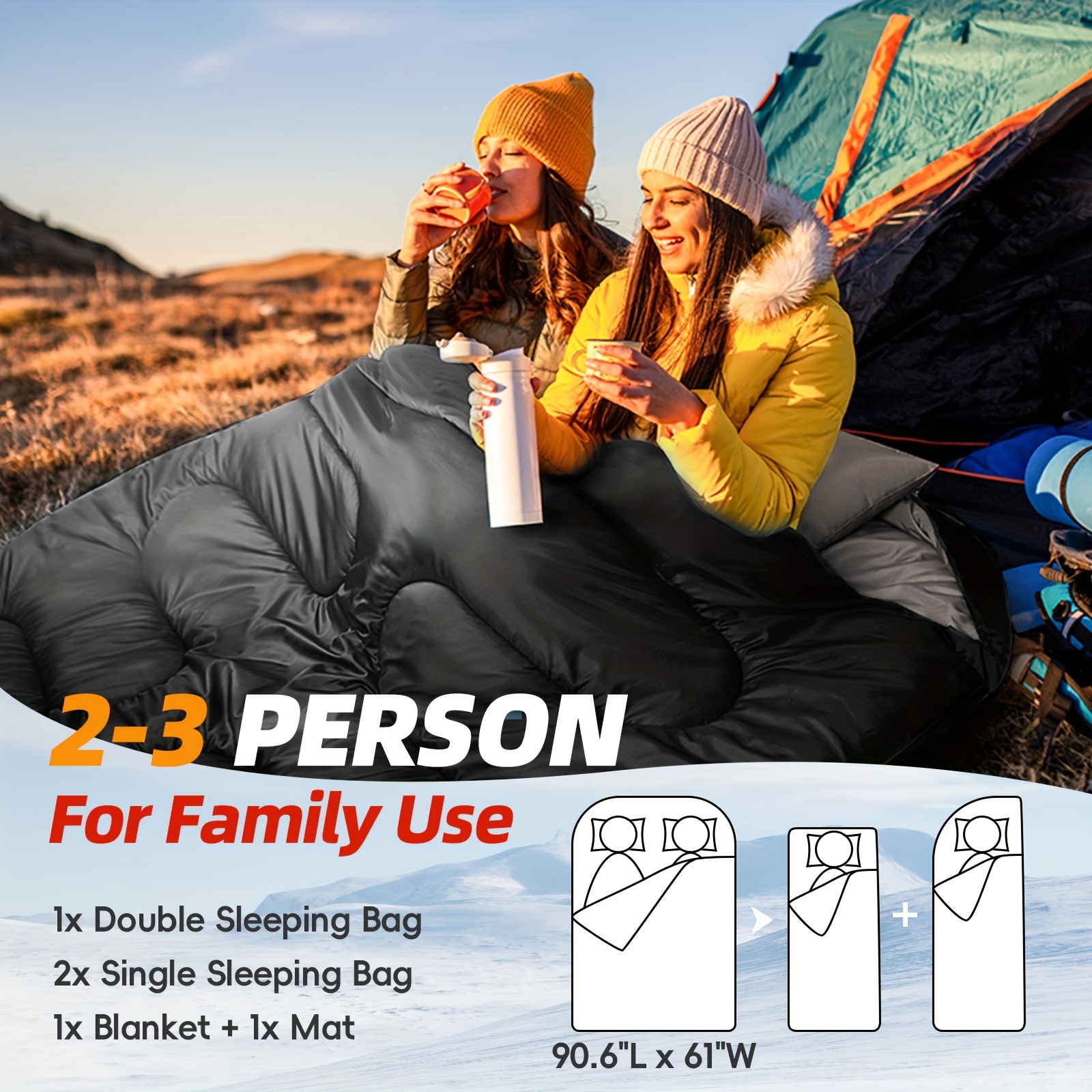 Double Sleeping Bags For 2 Adults 2 3 Person Sleeping Bag For Camping ...