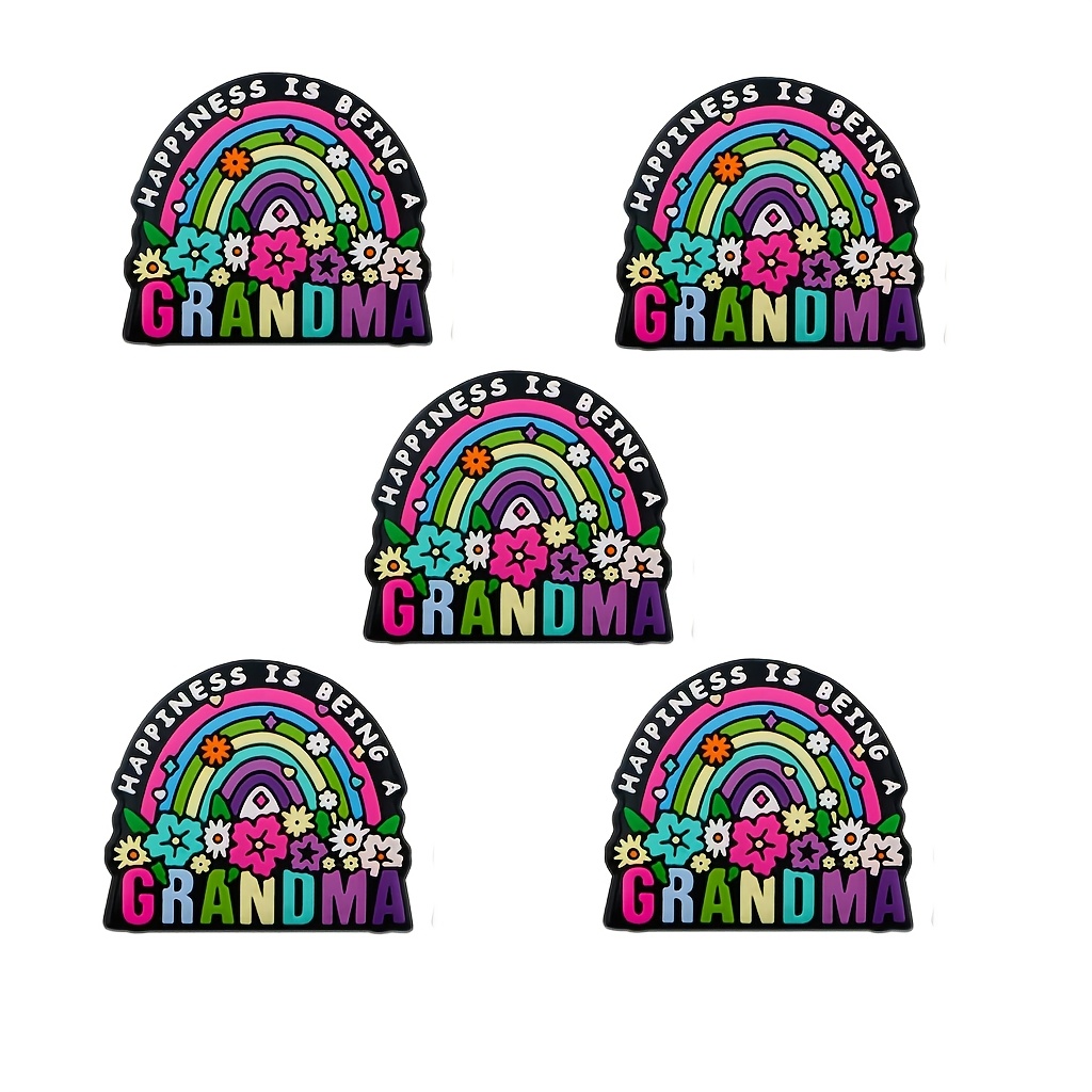 

5pcs Vibrant Silicone "happy Grandma" Beads - Rainbow & For , Keychains, And Pen Decorations, Silicone Beads