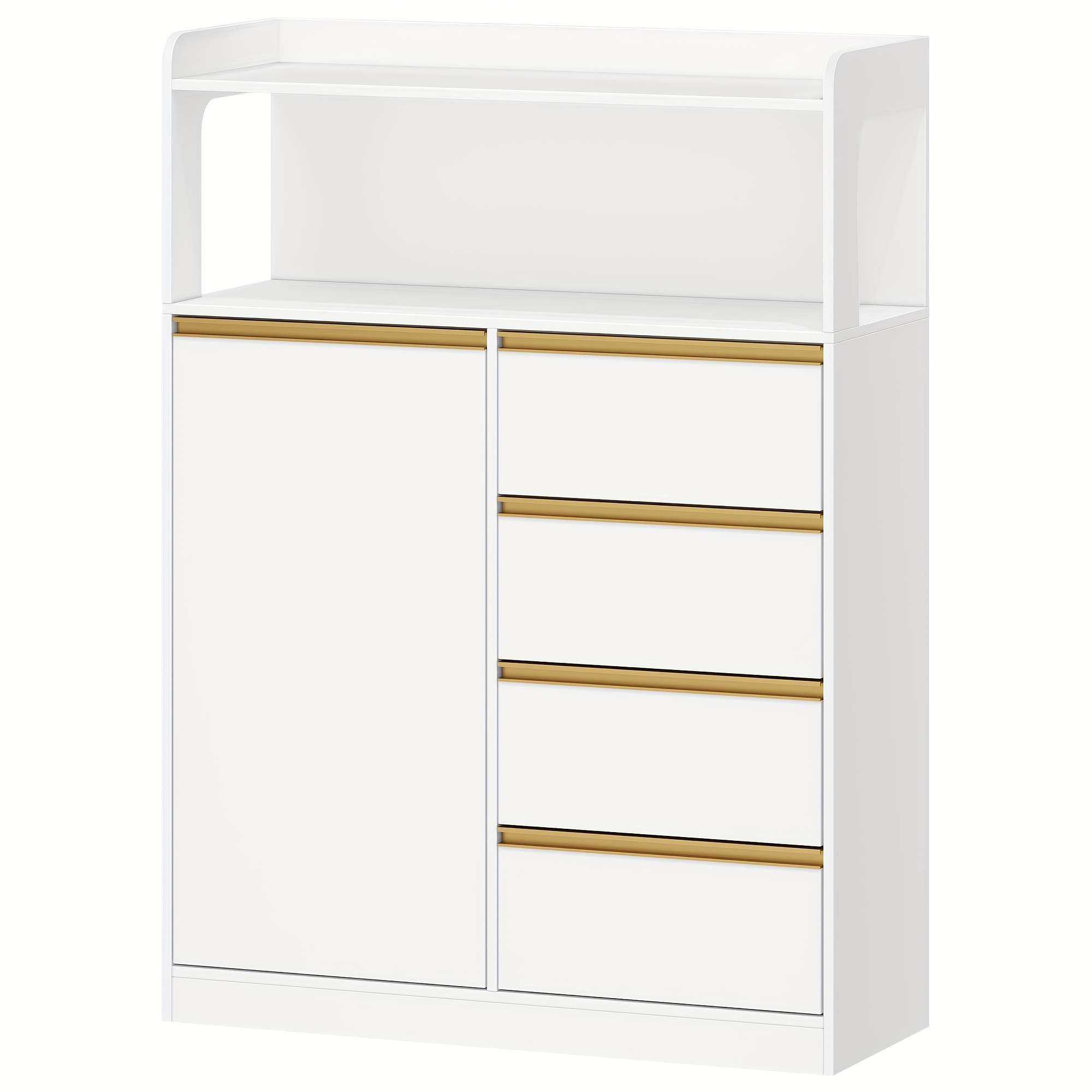 Bathroom Cabinet, Kitchen Cabinet, Storage Unit With 4 Drawers And Open Shelves, Tall Bathroom Cabinet, Adjustable Shelves, Suitable For Bathroom And Living Room, 30 X 80 X 110 Cm, White