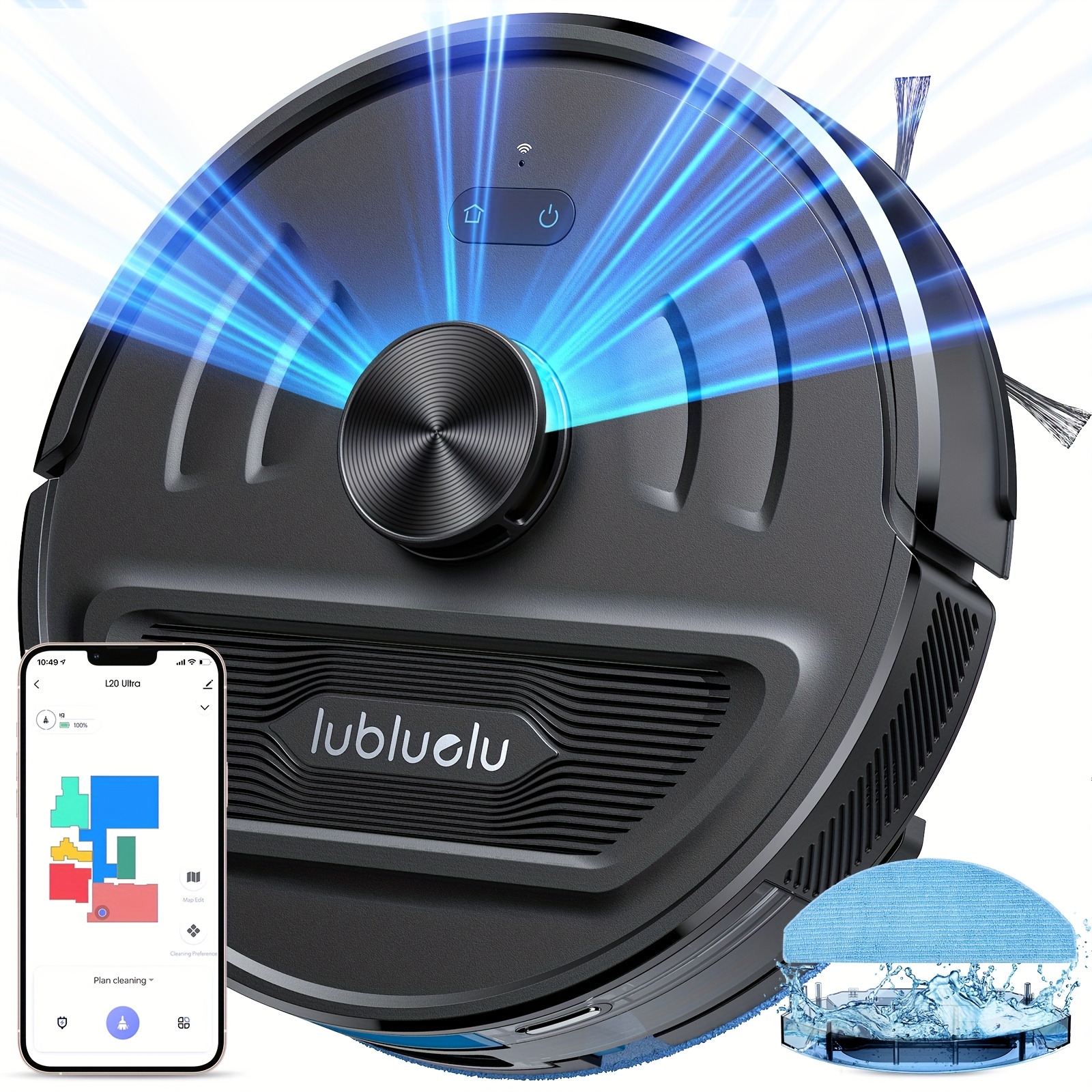 Image of Lubluelu Robot Vacuum Cleaner And Mop Combo, Laser Navigation Robotic Vacuum 6000pa, 150mins Max, 34 No-go Zones For Pet Hair Carpets Floor-used