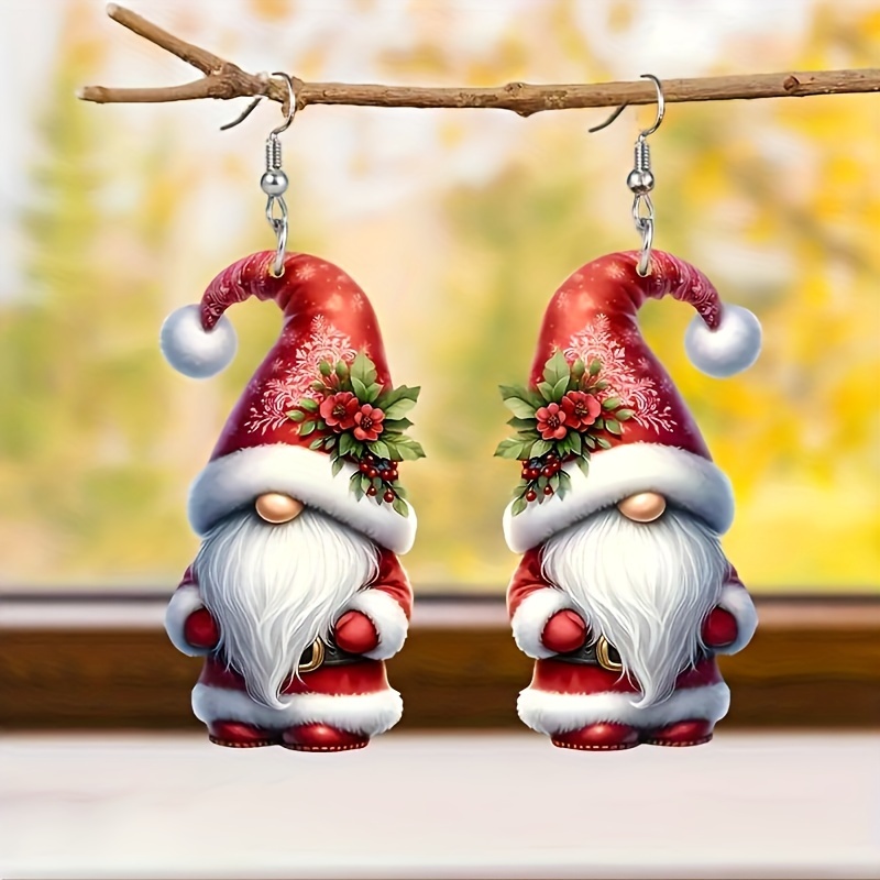 

Charming Christmas Gnome Earrings For Women - Lightweight Acrylic, Festive Santa Design, Durable Drop Earrings For Holiday Parties, Birthdays, Anniversaries, Perfect Gift For Valentine's & Christmas