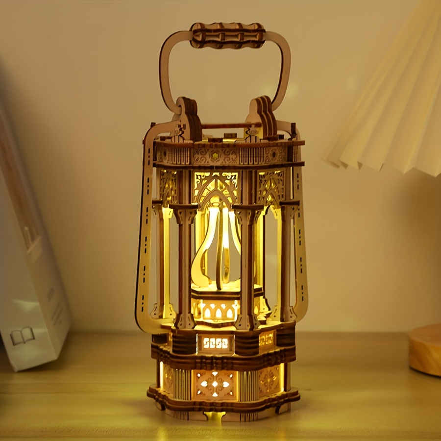 

3d Wooden Puzzles Diy Rotating Vintage Led Lantern Hands-on Activity Desk Decor Gifts For Teens Christmas Gift (without Battery )