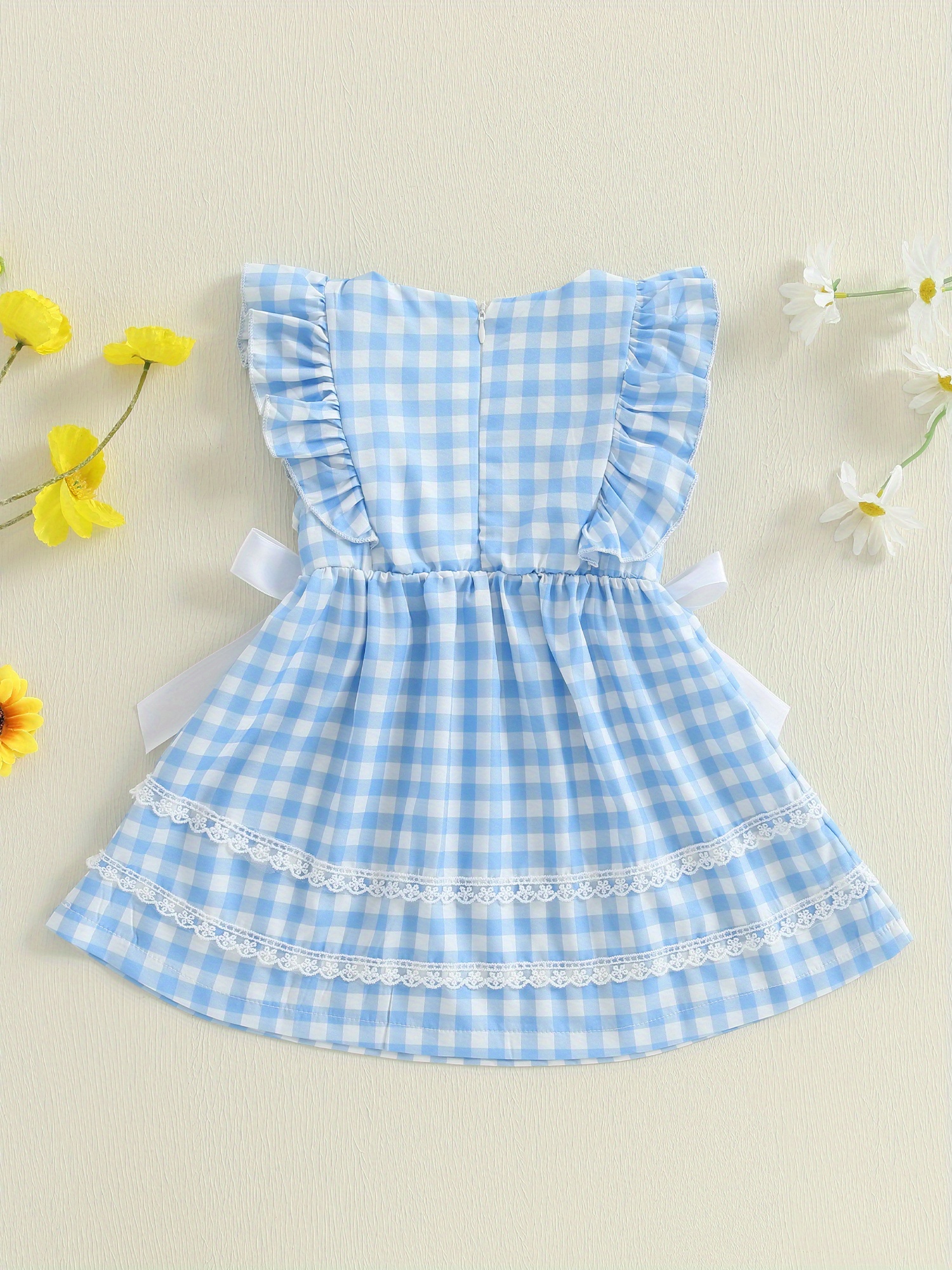 princess polly baby blue dress toddler girls cotton blend a line dress puff sleeves main image 0