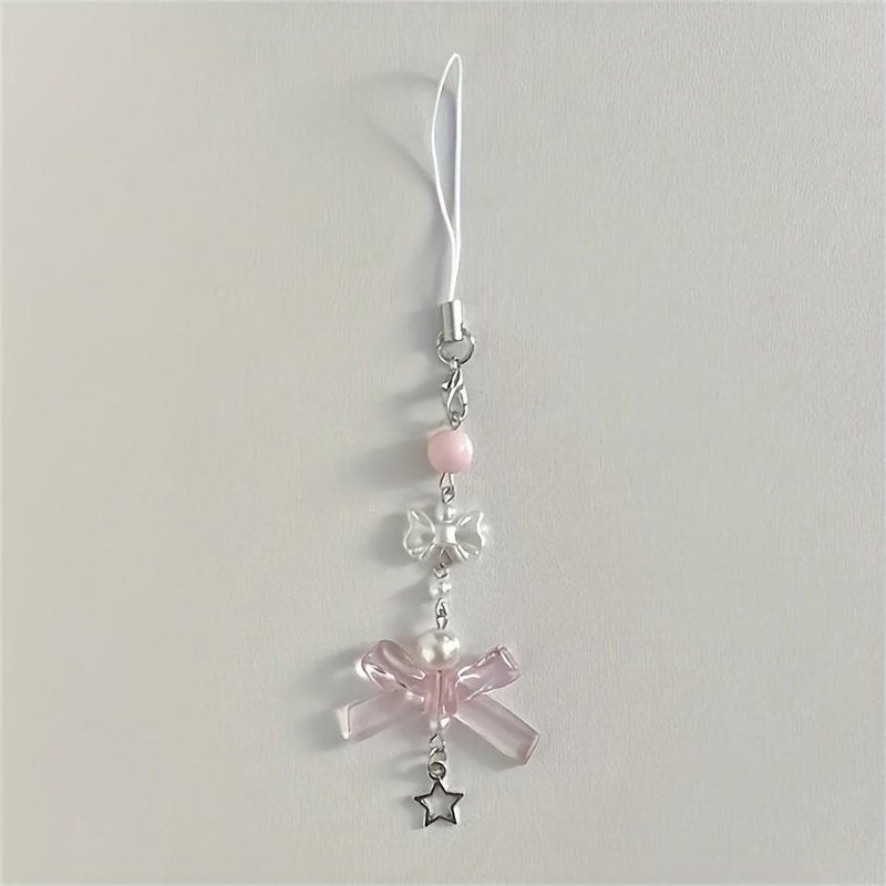 Sweet And Stylish Phone Charm Bag Pendant With White, Blue, Pink Bow And Star Gift