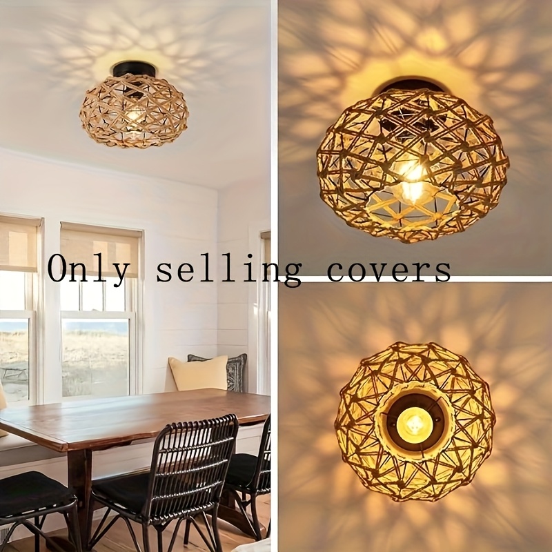 shade 1 elegant seaside retro bohemian   with metal decor country woven   for bedroom kitchen   and semi flush ceiling fixture   decoration room decorative lampshade details 0