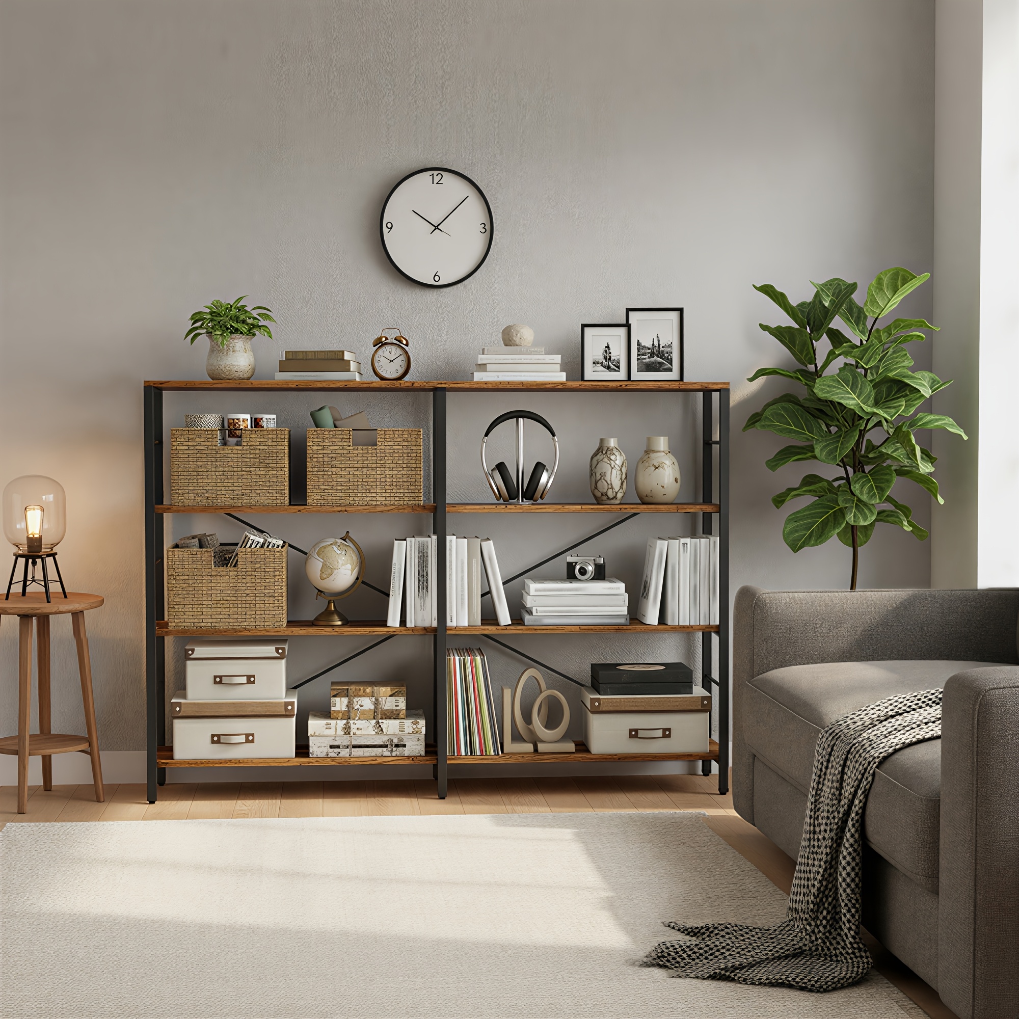 Shelf , Storage Shelf, Living Room, Home Office, Kitchen, Brown-black