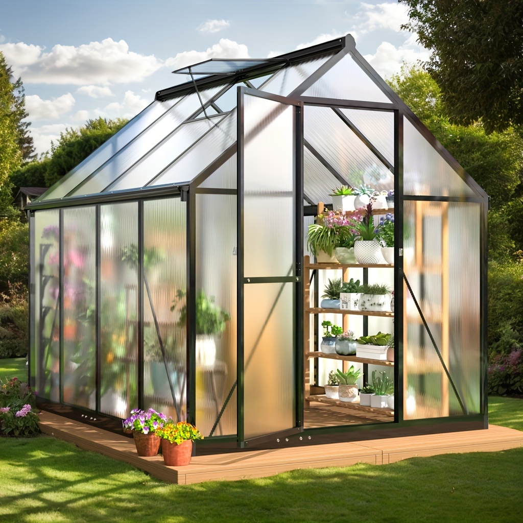 

6x7 Ft Greenhouse, Easy- Aluminum Frame Polycarbonate Greenhouse, Walk-in Outdoor Greenhouse With Ventilated Windows, Ideal For Backyard Garden Use