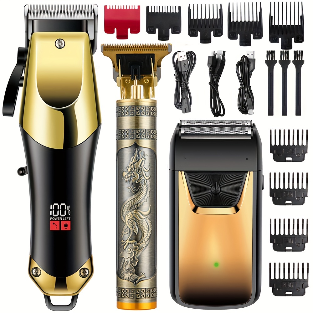 3pcs/Set Professional Men's Electric Hair Clippers Kit, USB Rechargeable Cordless Hair Clipper, Beard Trimmer, Suitable For Barbers And Stylists, Men's Hair Cutting Machine, Holiday Gift For Him Father's Day Gift