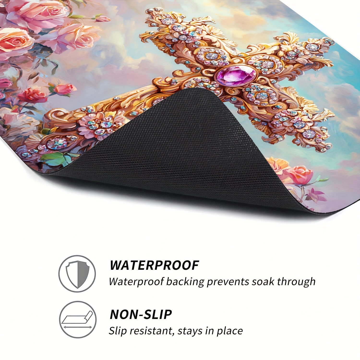 1pc jewel rose printed washing machine dust   dry absorbent protective top mat for washer dryer modern decor for laundry room and kitchen anti slip easy clean details 4