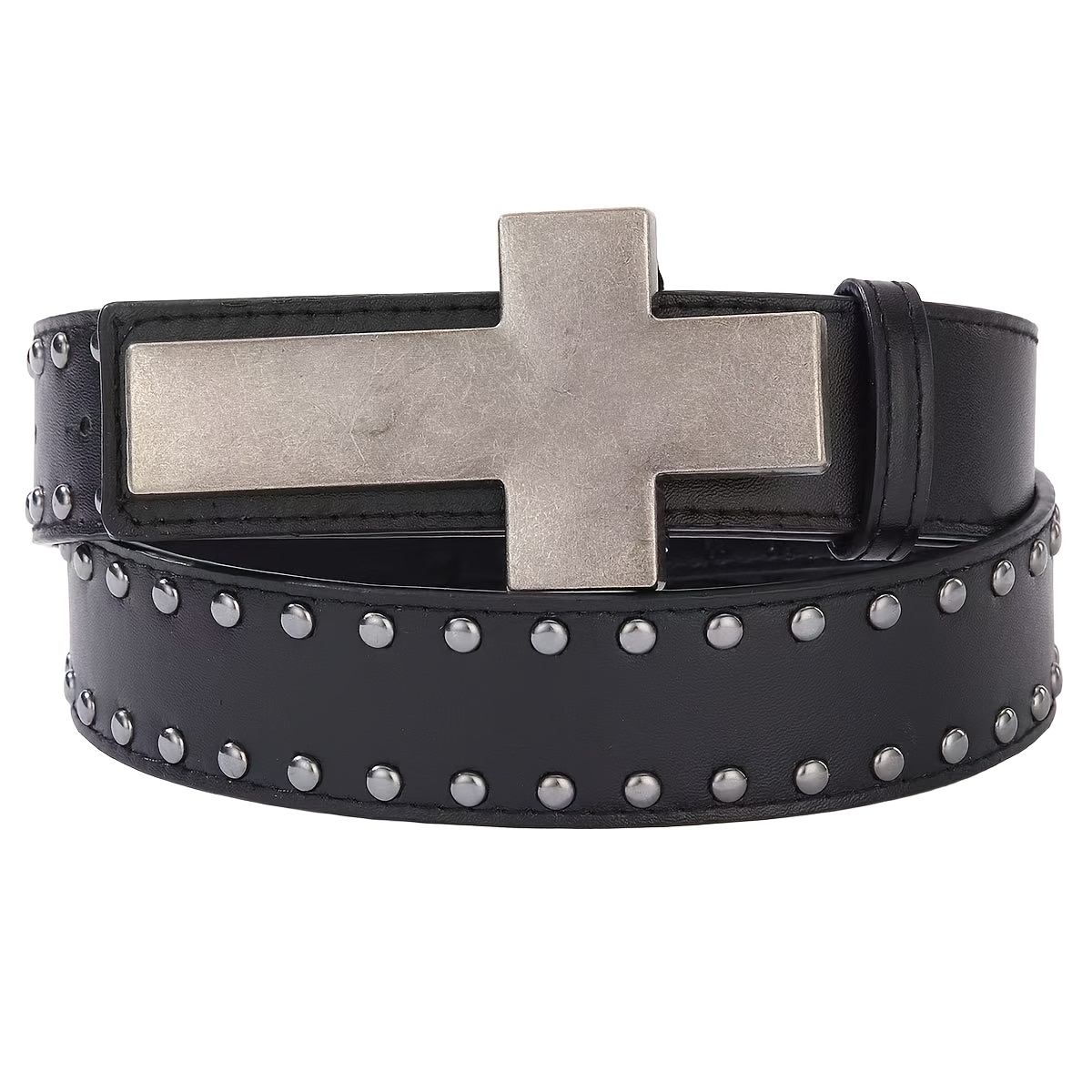 Image of 1pc Gothic Style Belt With Cross, Y2k Style Rivet Belt, Fashionable Vintage Belt