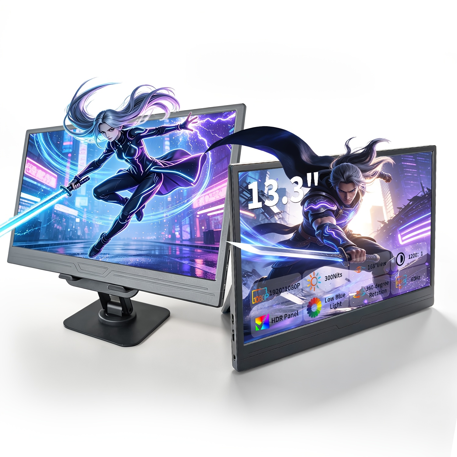 Image of 13.3 Inch Portable Gaming Monitor, 1080p Fhd Ips Display, Usb-c , 100% Srgb, Hdr Freesync, Ultra Slim Travel Monitor With Built-in Kickstand & Speakers, Eye Care For Laptop, Pc, Switch & Phone