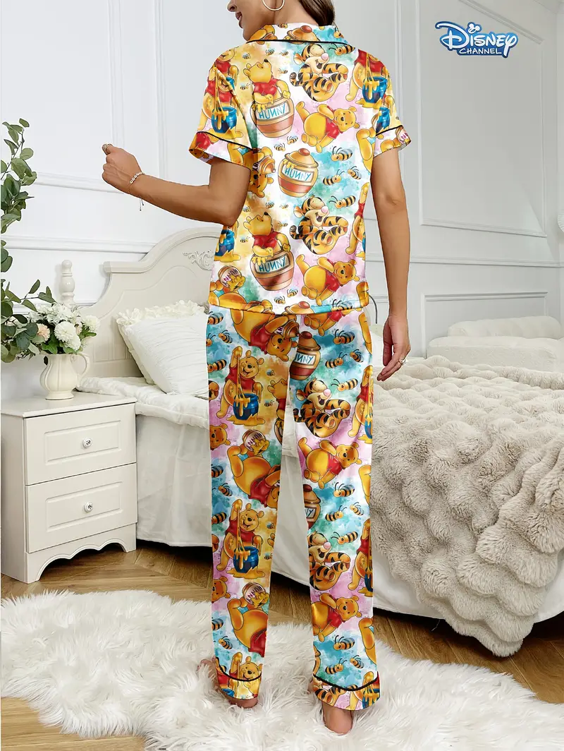 series womens casual comfortable pajama set button collar short sleeve top elastic waist pants Product details 4