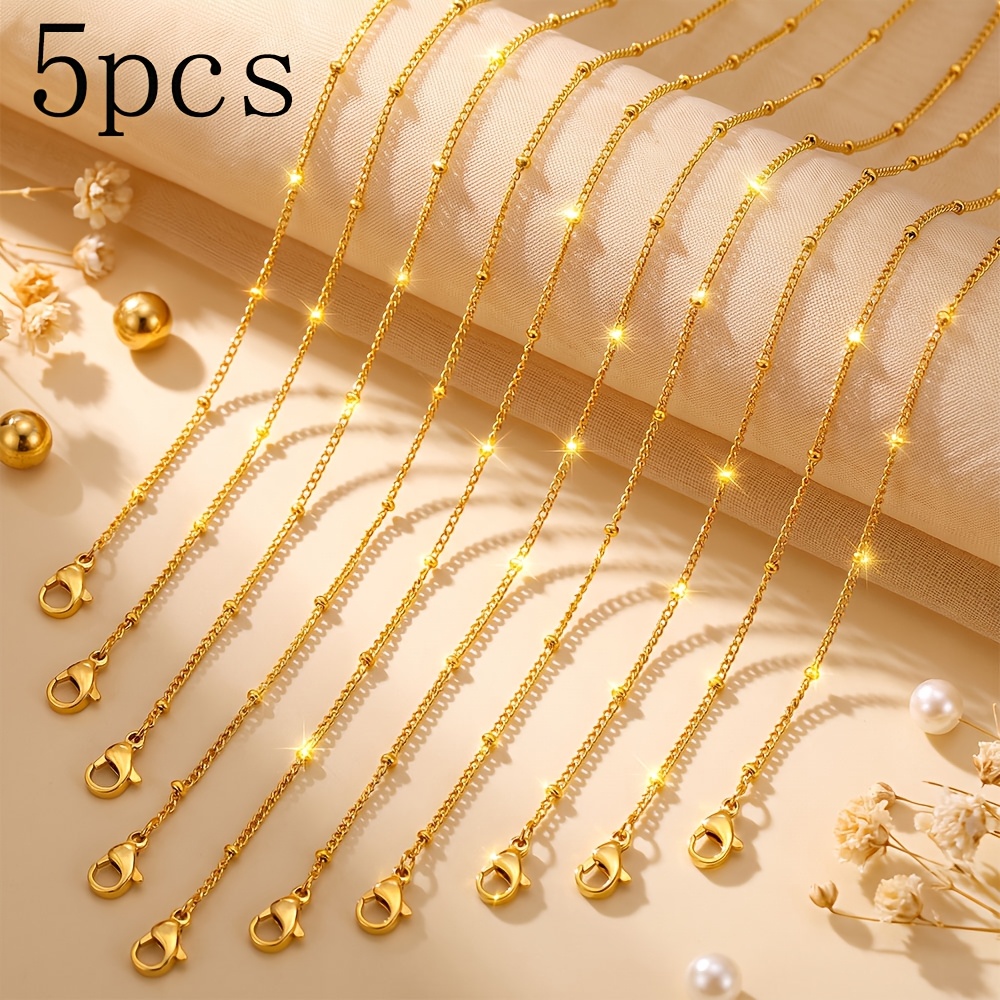 TEMU Collier à perles latérales plaqué or en acier inoxydable, 5 pièces, 45+5 cm / 17,7+1,96 pouces, léger et durable, adapté à un et aux amateurs
