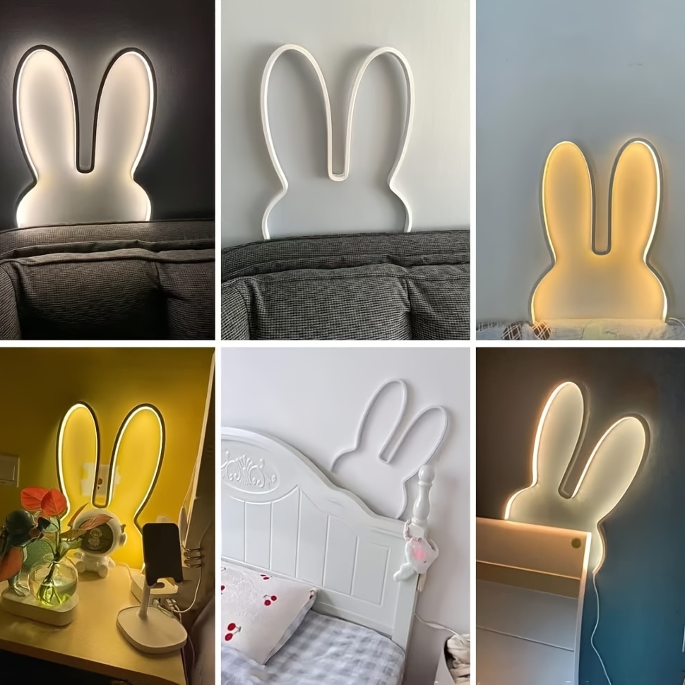 1pc cute rabbit led wall lamp usb plug in three color dimmable night light for bedroom office study room decor ideal gift for mothers day valentines   room light   design usb powered lamp rabbit night light Product details 7