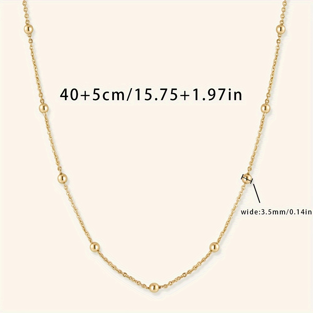 A Women' Steel Beaded Necklace, 40+5cm Golden-tone Versatile Minimalist Round Bead Chain, Suitable For Daily Wear
