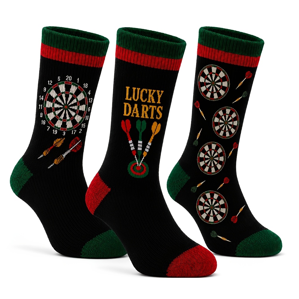 TEMU 3-pair & Men' Darts-themed Socks - Warm Comfortable Mid-calf Sports Sock Suitable For Outdoor, Casual Wear, Suitable For Teen And Young Men