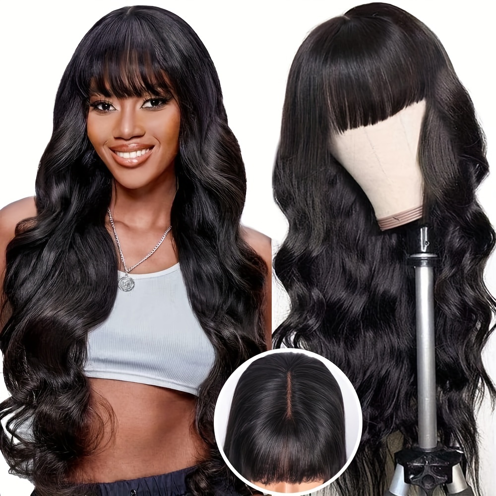 

Body Wave Wig With Bangs Human Hair For Women None Lace Front Wigs 180% Density Brazilian Virgin Hair Glueless Human Hair With Bangs Natural Color (body Wave, 16-30 Inch)