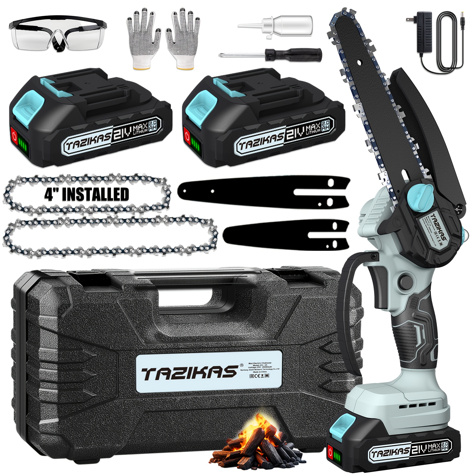 Temu – TEMU Mini Chainsaw 6-inch Battery Powered, Chainsaws, 21v Cordless With 2 Batteries, Built-in Lubrication, Safety Lock, Portable For Wood Cutting And