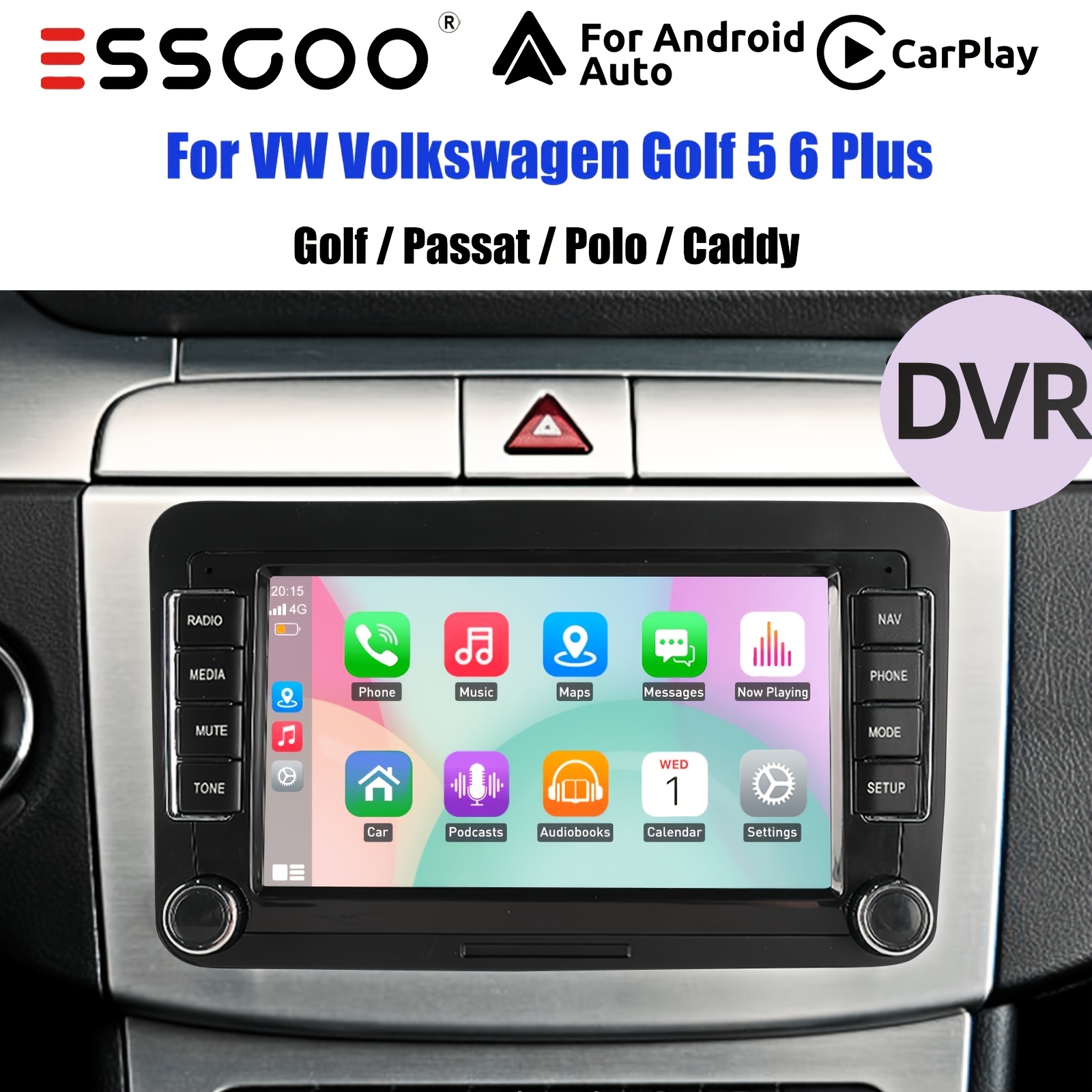 Image of Essgoo +dvr Dashcam Complete Enhancement For Vw/seat (, Caddy, Golf 5/6/plus, ) | 7" 15 Car Stereo Featuring & Auto, 4+64gb, Rcd330 Design, , , Usb, Wifi, Rds Radio