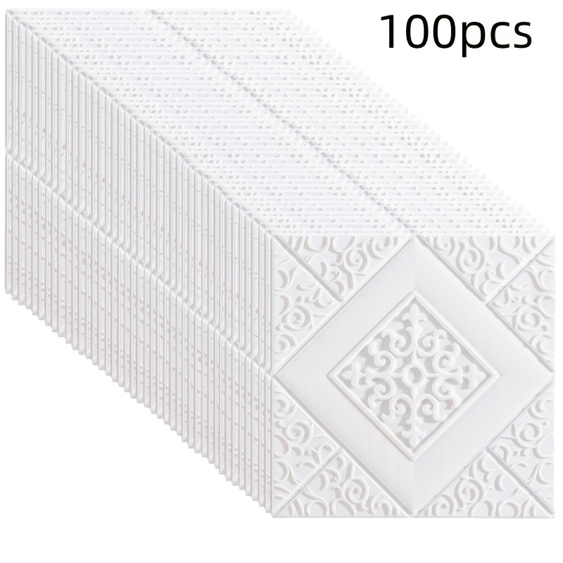 Image of 100pcs 3d Self-adhesive Wallpaper, Suitable For Bedroom, Living Room, Dormitory, Office, Accent Wall, Ceiling Wallpaper, Waterproof, Stain-resistant, Washable