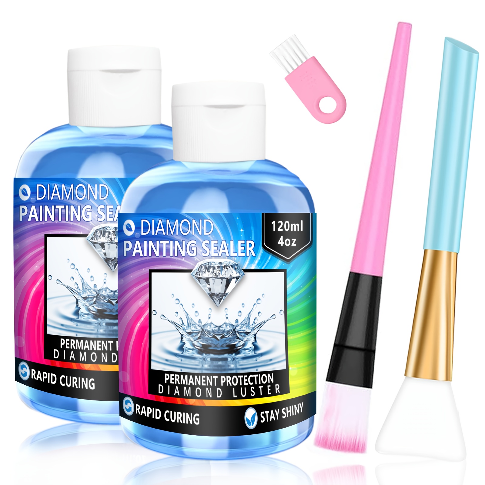 

Kit de Scellant pour Peinture Diamant 120ml/240ml - Adhésif Super Étanche avec - pour 5D, les Puzzles & l'Artisanat DIY - un Pinceau Rose & un Protecteur Bleu Lustré