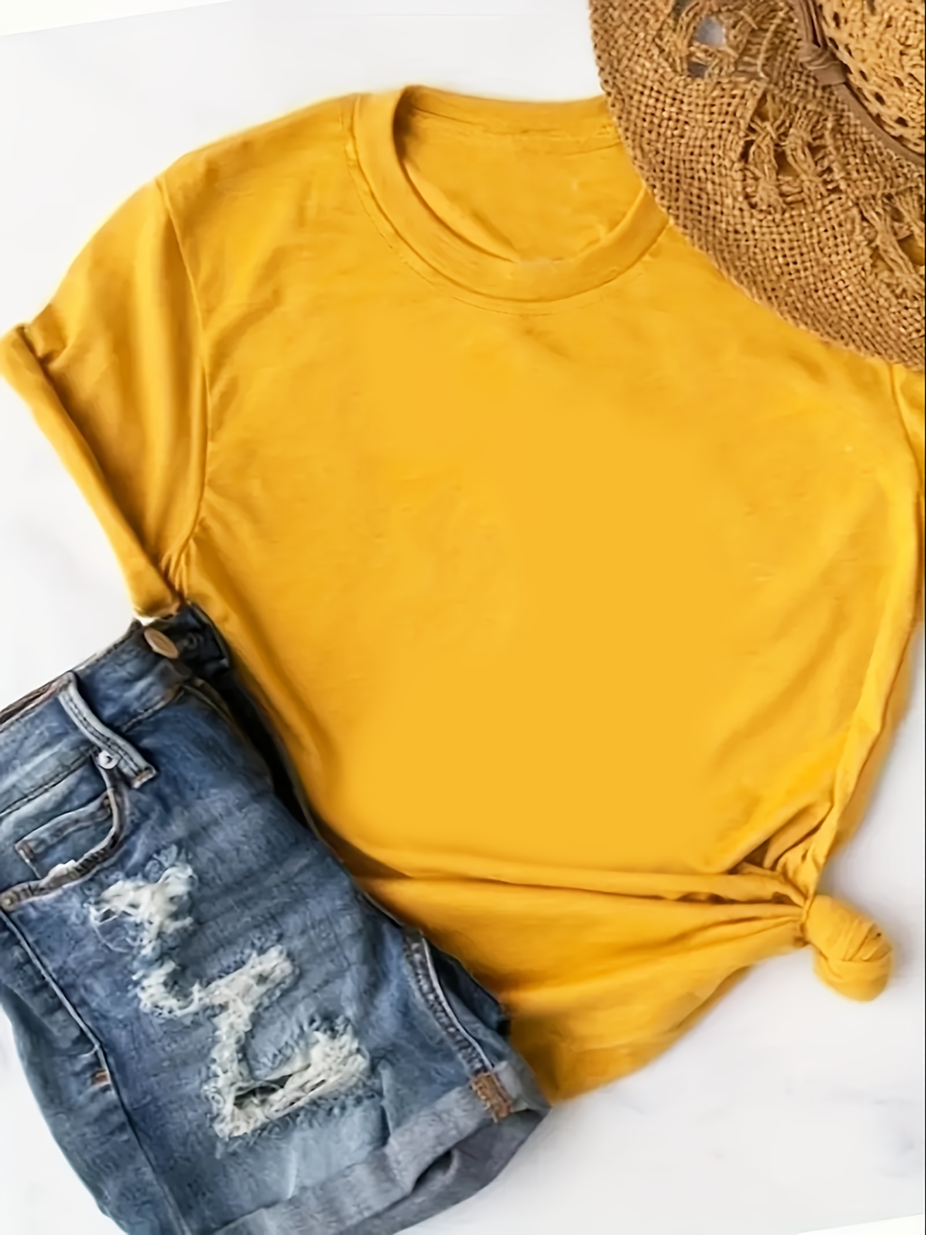 Solid Color Crew Neck T-Shirt, Casual Short Sleeve T-Shirt for Spring & Summer, Women's Clothing