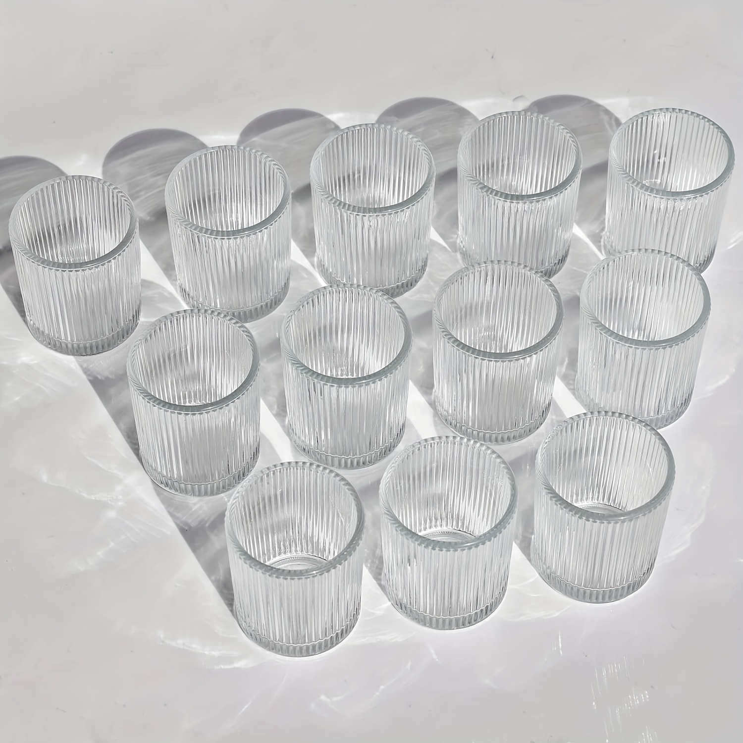 Image of 12pcs, Vintage Ribbed Wishing Candle Holder, Glass Candle Holder For Wedding Table Decoration, Tea Light Candle Holder For Table Centerpiece, Christmas, Holiday Decoration, Household Gadgets