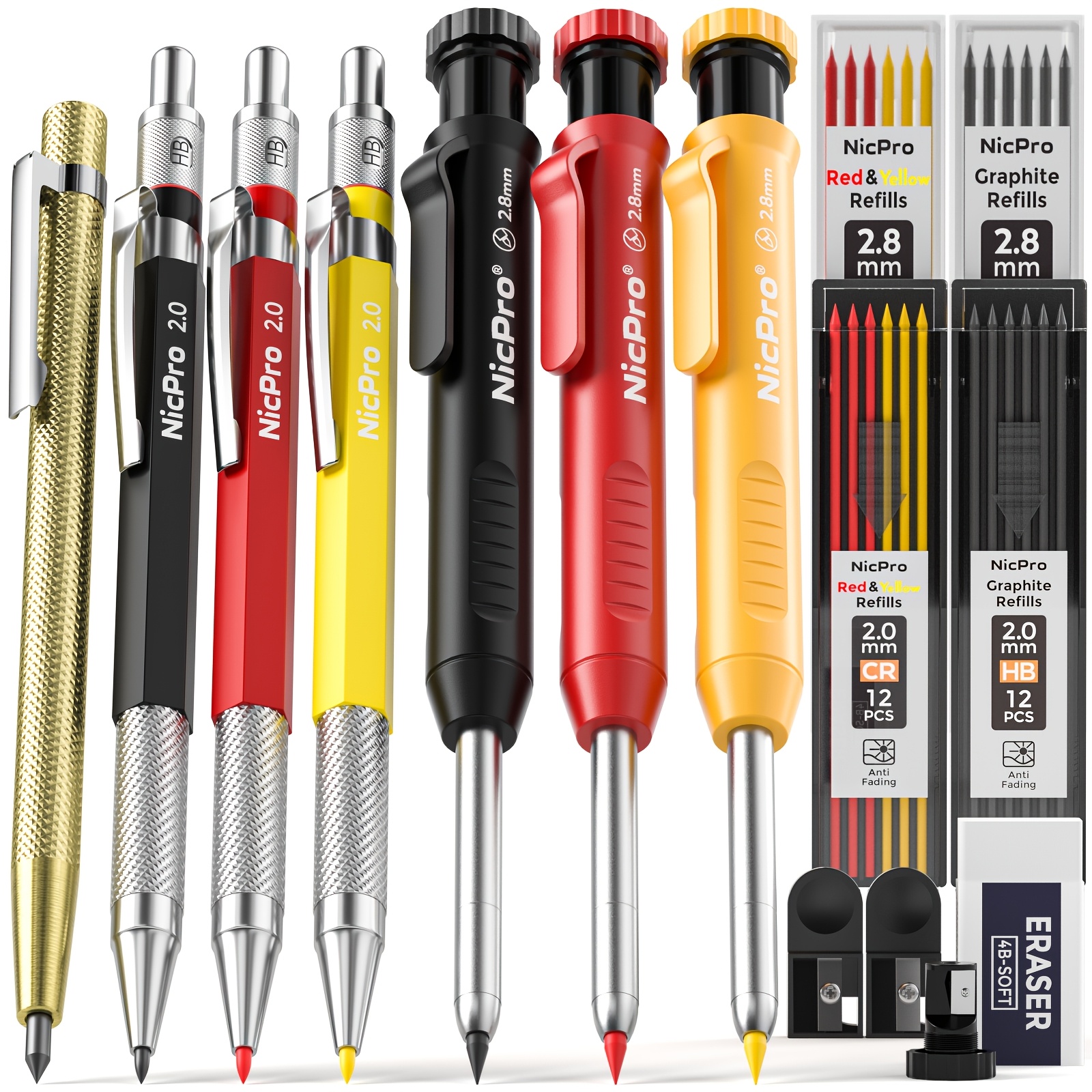 1 Set Mechanical Carpenter Pencil Set With 42 Refills And Carbide Scribe Tool, Construction Pencils Heavy Duty Woodworking Pencils For