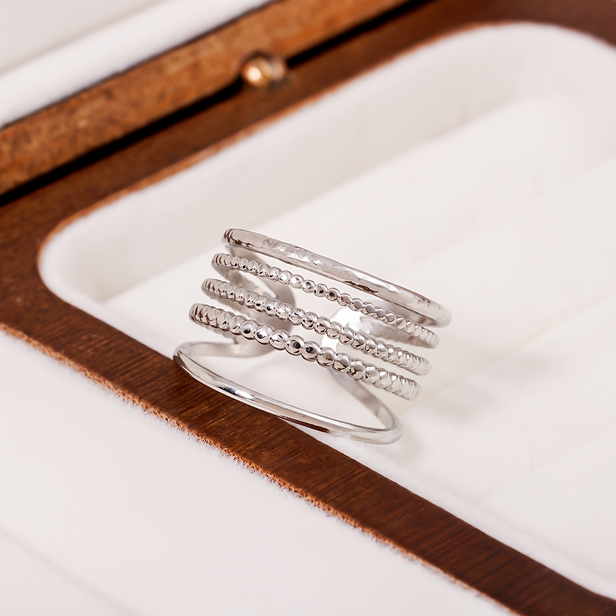 TEMU Multi-textured Stainless Steel , Layered Bead Design, Material That Fade, Perfect For Fashion Enthusiasts' Daily Styling, -style Finger Ring
