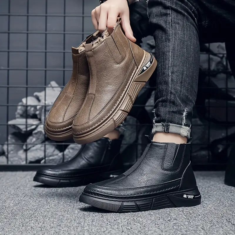 mens fleece lined dress boots Mens Fleece Lined Ankle Snow Boots Warm Plush Short Winter Booties Lace Up Casual Dress Shoes Lightweight Non Slip Sneakers Black 10