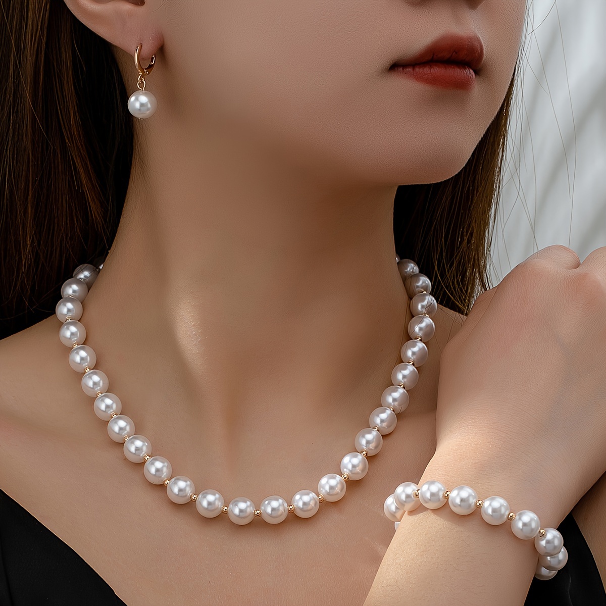 

Drop Earrings + Necklace + Bracelet Elegant Jewelry Set Plated Made Of Faux Pearl Pick A Color U Prefer Wedding Jewelry