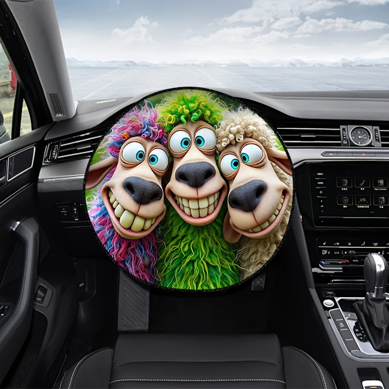 TEMU 1pc Colorful Alpaca Pattern Steering Wheel Sunshade, Featuring A And , Provides Sun Protection And Heat Insulation For A More Stylish . Suitable