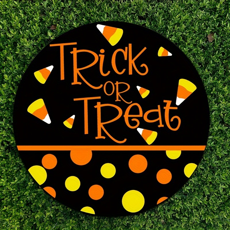 

Trick Or Treat" Round Wooden Wreath Sign - Halloween Door Decor, 8x8 Inches - Perfect For Porch, Bedroom & Window