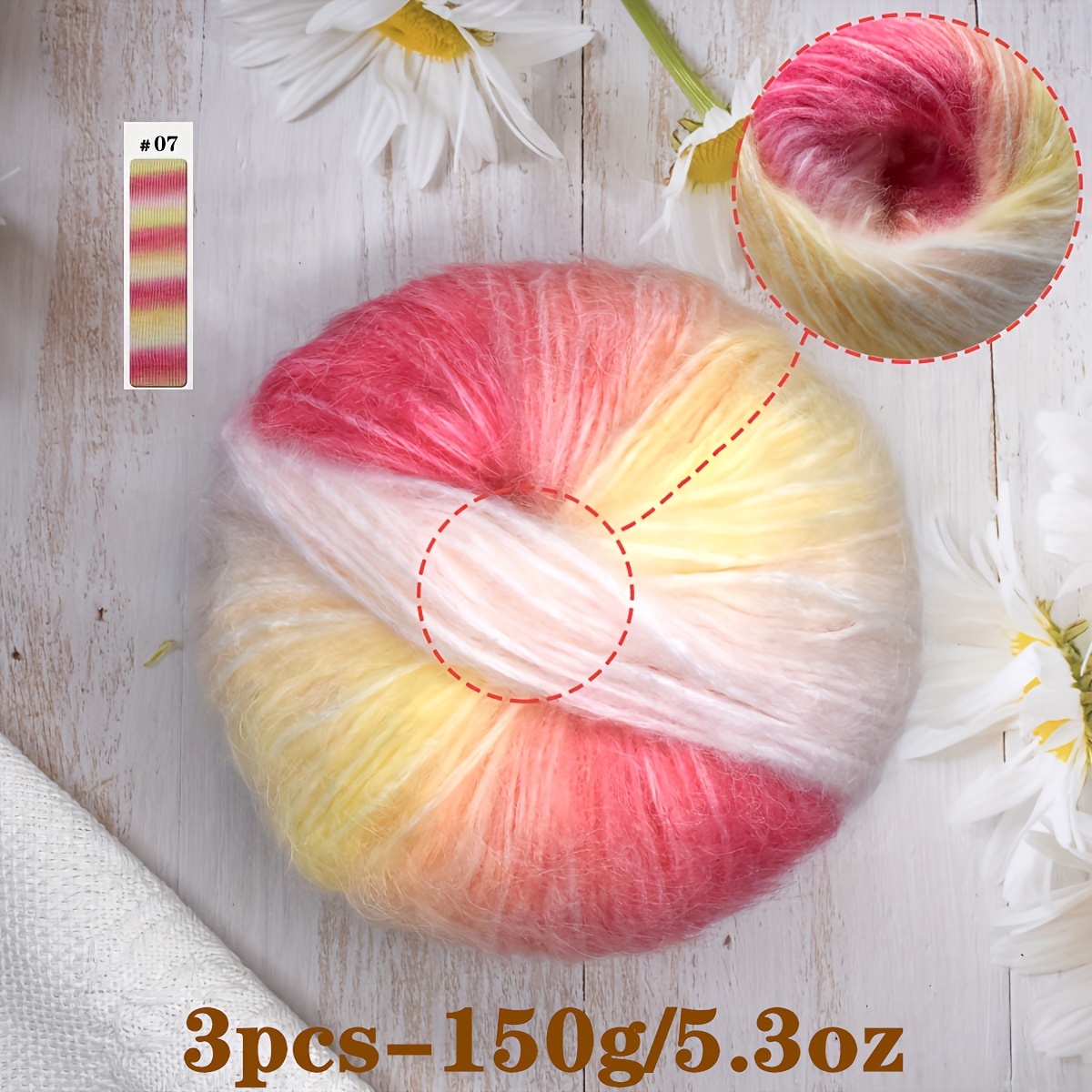 Image of 3pcs Rainbow Dye Mohair Wool Yarn For Crochet Knitting Gloves Sweater Shawl Scarves And Blankets Soft Warm Yarn