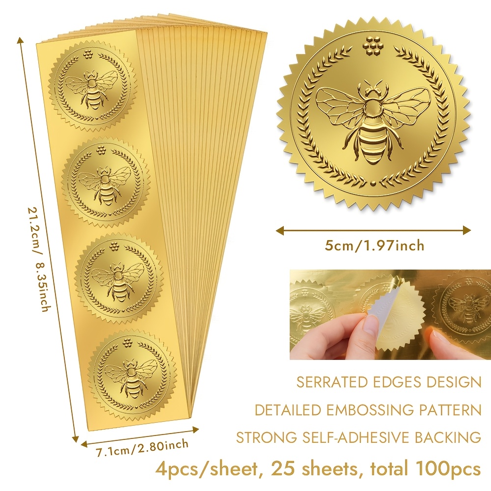 TEMU 100pcs Stickers, Golden Embossed Stickers, Self-adhesive Seals And Sticker Labels. Suitable For Envelopes, Invitations, Etc