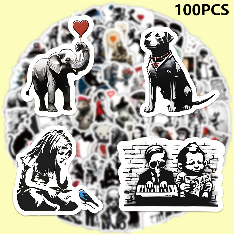 Image of 100 New Retro Street Graffiti Stickers For Decorating Laptops, Phones, Water Bottles, Skateboards, Luggage, Refrigerators, Decorations, And Holiday Gifts