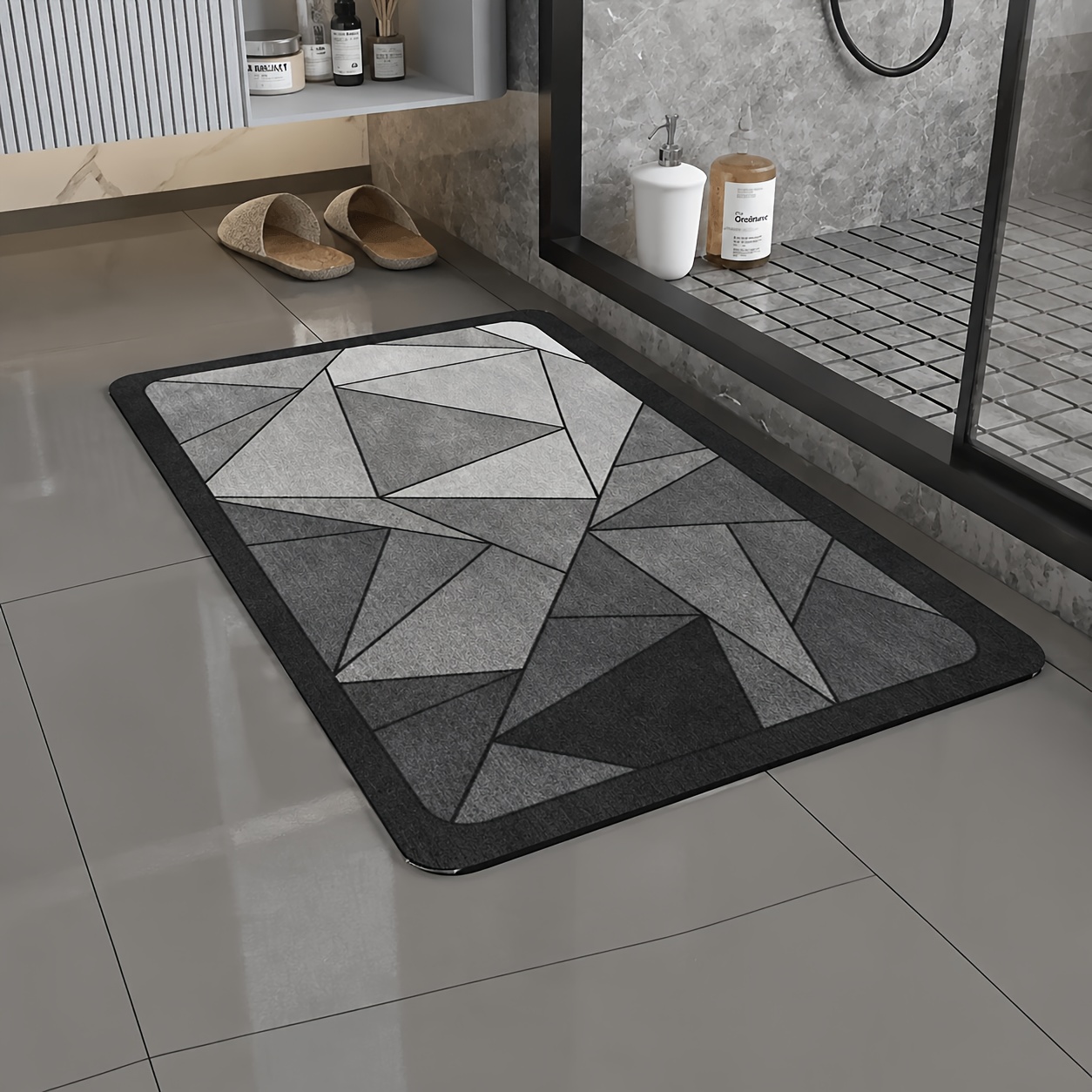 TEMU 1pc Luxury Diatomite Bath Mat - Thick, Absorbent, And Quick-drying, With A Non-slip Rubber Base, Suitable For Bathroom Entrances And Entry Doors