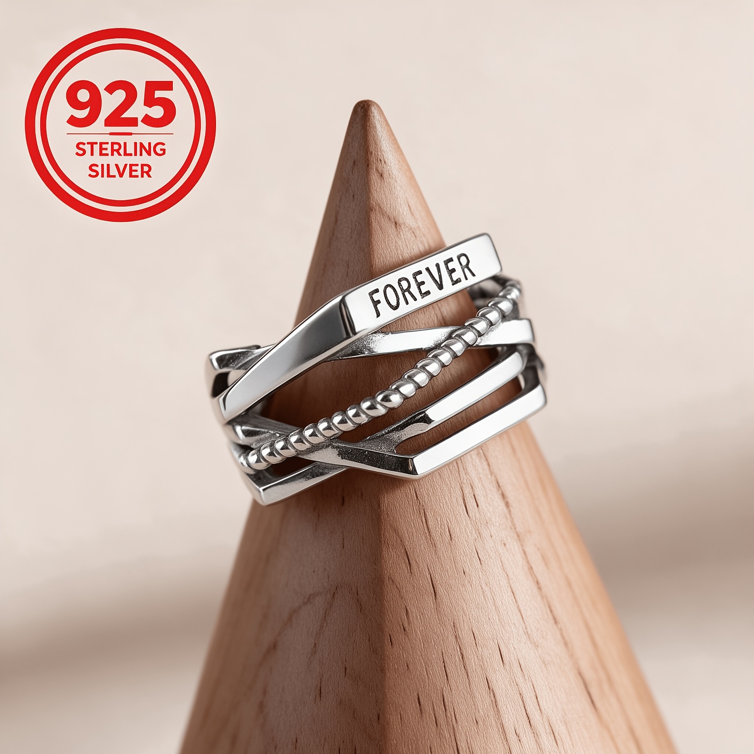 Women's 925 Silver Irregular Letter Vintage Ring