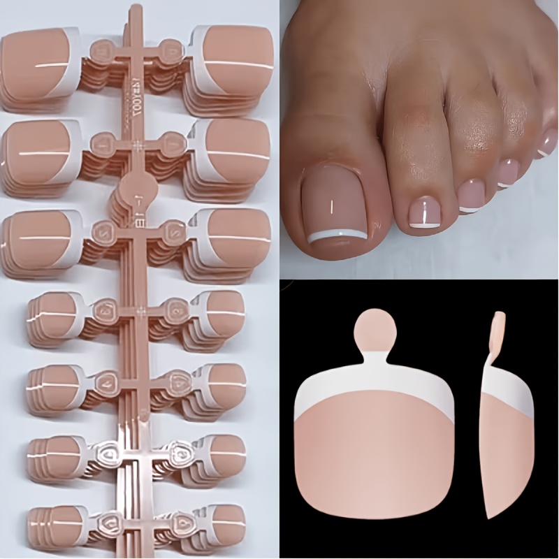 TEMU 120pcs/bag Toe Nail Tips, Artificial Toenails, Square Shape, Short Length, Glossy Finish - Durable Fake Toenails, Suitable For