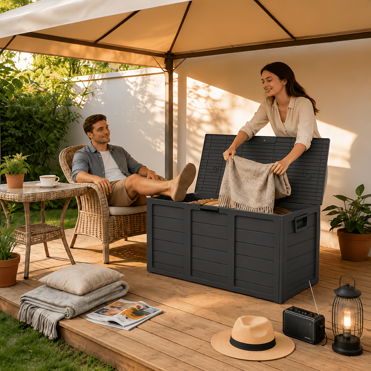 TEMU 75-gallon Large Deck Box, Outdoor Storage Chest With Locking Hole, Outdoor Storage Rack, Waterproof Outdoor Storage Container For Patio