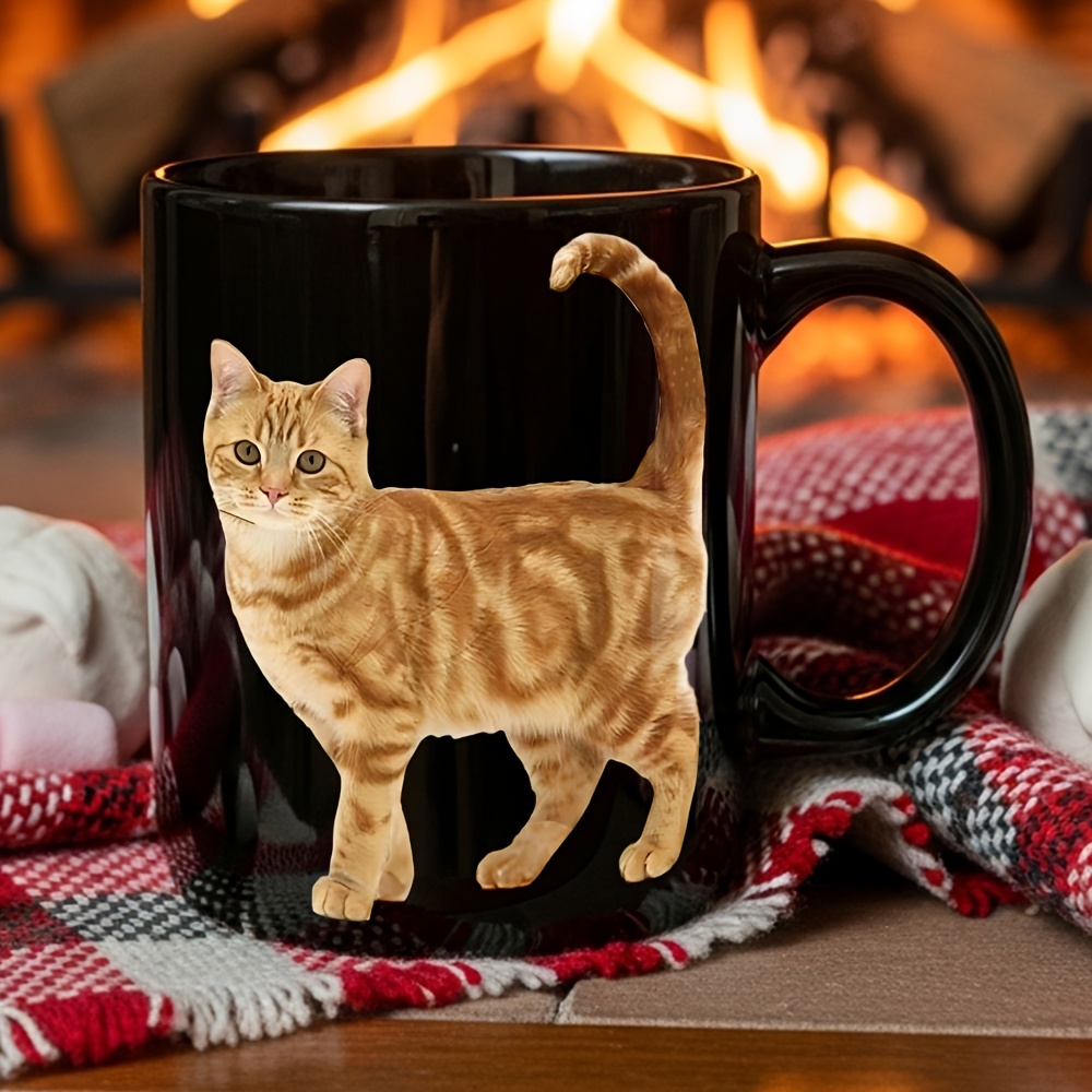 TEMU 1pc, Adorable Orange Feline Design Coffee Mug, Themed For, An Present For Who Cats, Use At Home,, Or At The Office, Great For Birthdays And Christmas