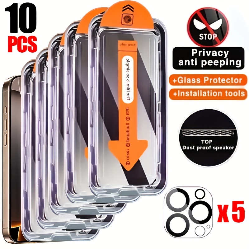 TEMU Paquete de 5 protectores de pantalla de privacidad de cobertura total + paquete de 5 protectores de lente de cámara para iPhone 18 Pro Max/18