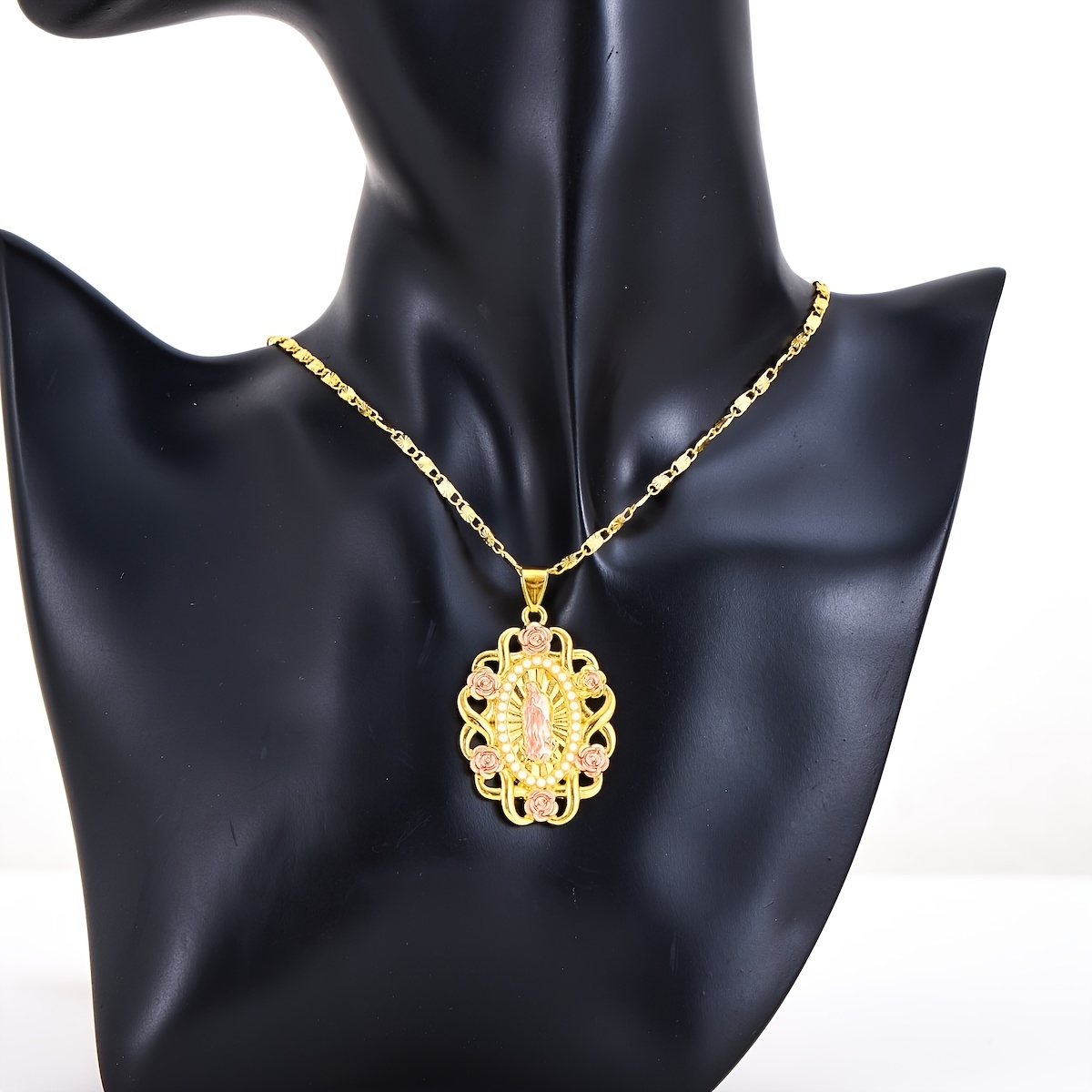 Women's Vintage Plated Lace Rose Pendant Necklace, Elegant Gift