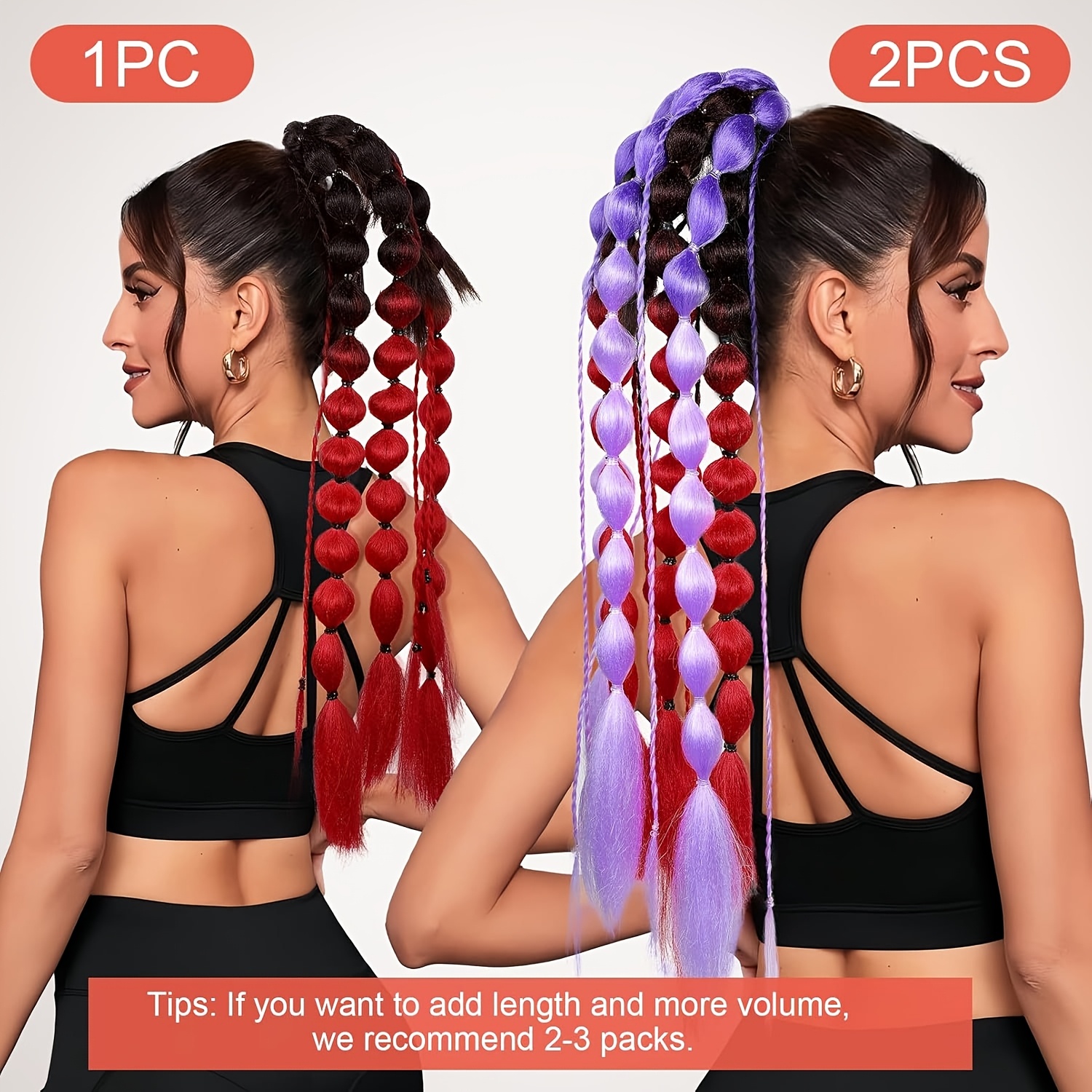 2pcs vibrant ombr ponytail extensions 24 inch lightweight colorful braided hair accessories for   for parties festivals and rave events   accessory vibrant hair extensions lightweight extensions hair accessories details 8
