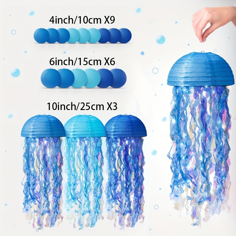 Image of 18pcs Paper Lantern Party Supplies Set, Party Decorations, Mermaid Party Decorations, Mermaid Birthday Decorations Hanging Jellyfish Decorations, Jellyfish Blue Green