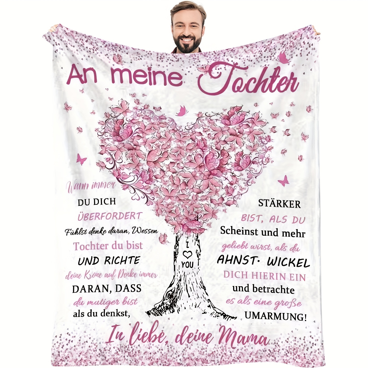 E-shop Gemütliche Flanelldecke mit Liebesbaum-Muster - Perfektes Geschenk für Tochter, Weich & Warm für Couch, Bett, Büro und Reisen